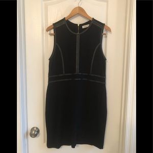Calvin Klein Black Shift Dress Faux Leather Trim